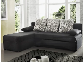 Rohová sedacia súprava Polaris, čierna látka/šedý motiv kvetín
