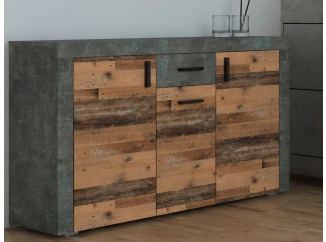 Komoda Pico, tmavý betón/vintage optika dreva