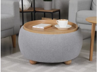 Okrúhly taburet zmeniteľný na stolík Tiziano, svetlo šedá látka