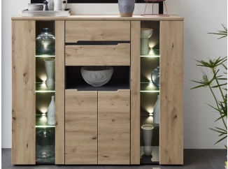 Vysoká komoda s osvetlením Memphis, 145 cm, dub artisan/grafit