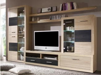 Obývacia stena Cancan 5, dub sonoma/sivá pínia, s osvetlením