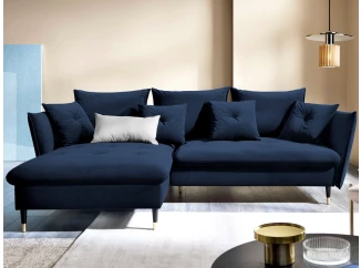 Rohová sedacia súprava Glam, kráľovská modrá látka, ľavý roh