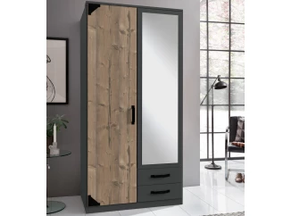 Šatníková skriňa so zrkadlom Bochum, 90 cm, grafit/jedľa