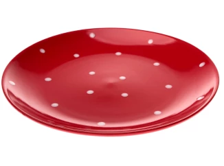 Plytký tanier 26,5 cm, červený s bodkami
