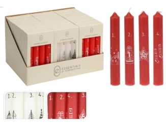 Vianočné sviečky (4 ks) Adventný čas, červená/biela