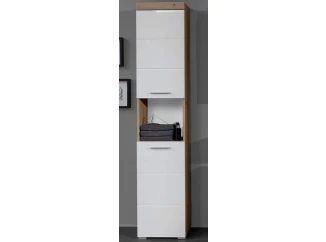 Kúpeľňová vysoká skrinka Amanda 103, sukový dub/biely lesk