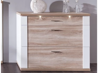 Komoda so zásuvkami Caracas, dub/biela lesk, s osvetlením