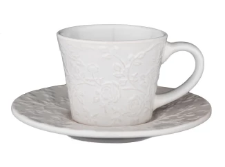 Šálka s tanierikom 180 ml, biely kvetinový