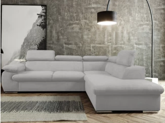 Rohová sedacia súprava Viera, svetlo šedá texturovaná látka, pravý roh