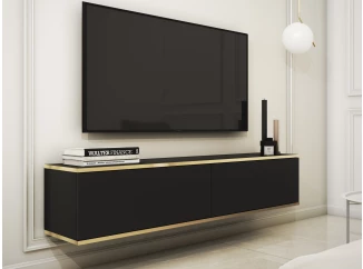 Závesná TV skrinka Orfeo, 135 cm, čierna / zlatá