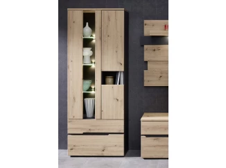 Vysoká vitrína s osvetlením Memphis, dub artisan/grafit