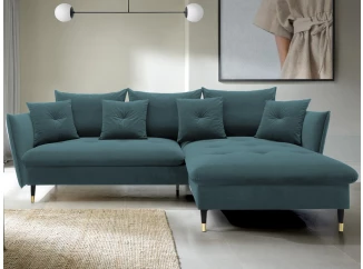 Rohová sedacia súprava Glam, petrolejová látka, pravý roh