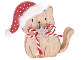 Vianočné dekorácie Mačka s čiapkou a hviezdou, 10 cm