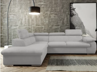 Rohová sedacia súprava Viera, svetlo šedá texturovaná látka, ľavý roh
