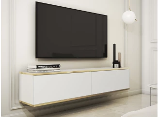 Závesná TV skrinka Orfeo, 135 cm, biela/zlatá