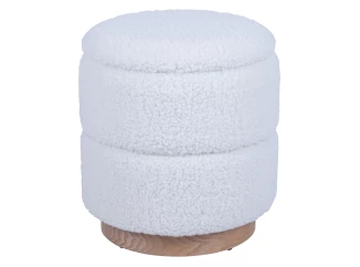 Okrúhly taburet s úložným priestorom Mariola, smotanovo biela teddy látka