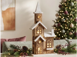 Vianočná dekorácia LED kostol, 41 cm