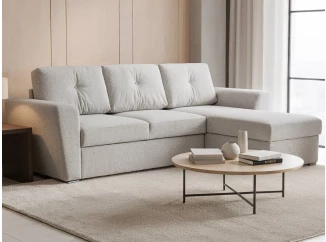 Rohová rozkladacia sedačka Leyja, svetlo šedá látka