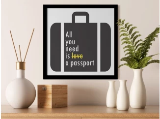 Rámovaný obraz Cestovný kufor s textom, 30x30 cm