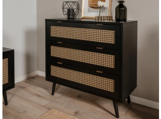 Zásuvková komoda Vienna, čierna/výplet