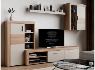 Obývacia stena Pico, dub jantárový/béžová kašmír, s osvetlením