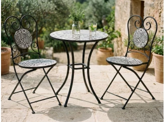 Záhradný set s motívom mozaiky Mosaic, čierny/biely