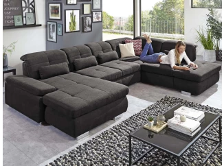 Sedacia súprava Alvaro, tvar U, antracitová látka, s funkciami