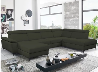 Sedacia  súprava Braga 3A,tmavo zelená látka, tvar ľavé U