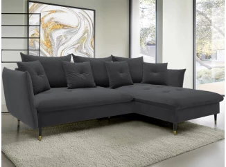 Rohová sedacia súprava Glam, tmavo šedá látka, pravý roh