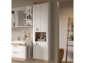 Vysoká nástenná kúpeľňová skrinka Laredo, 45 cm, biela/dub nox