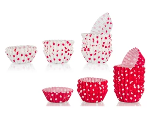 Cukrárské košíčky (200 ks) Bodkované, červená/biela