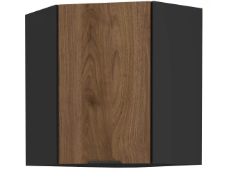 Horná rohová kuchynská skrinka Monza, 60/60 cm, orech/čierna