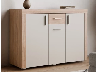 Komoda Pico, 130 cm, dub jantárový/béžová kašmír, s osvetlením