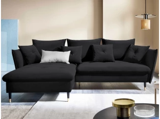 Rohová sedacia súprava Glam, čierna látka, ľavý roh