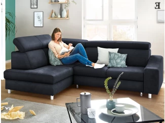 Rohová sedacia súprava Brico, tmavomodrá látka, ľavý roh