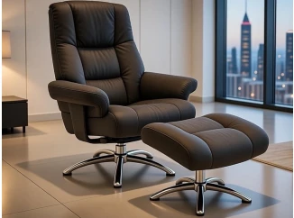 Relaxačné kreslo s podnožkou Felini, hnedá látka v optike kože