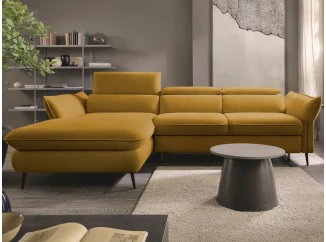 Rohová sedacia súprava Mango, horčicová žltá látka, ľavý roh