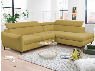 Rohová sedacia súprava Othello, horčicovo žltá látka, pravý roh