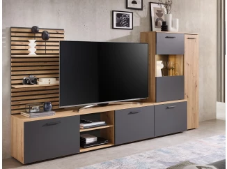 Obývacia  stena Heathrow, dub artisan/antracit, s osvetlením