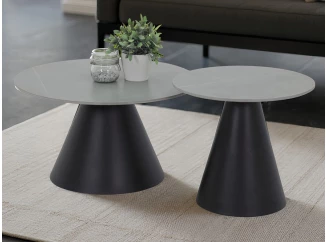 Súprava 2 okrúhlych stolíkov Dustin, 70 cm/50 cm, šedá imitace mramoru