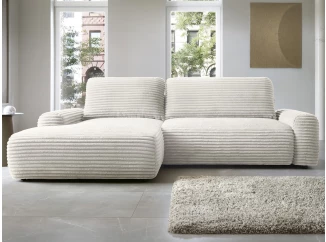 Rohová sedačka Cord, smotanovo biela štruktúrovaná látka, ľavý roh