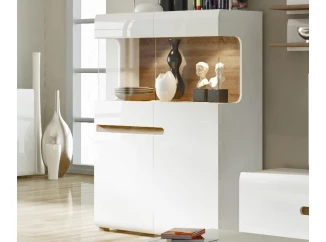 Nízka vitrína Linate, biely lesk/dub