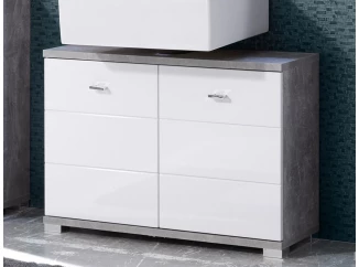 Kúpeľňová skrinka pod umývadlo Pool, sivý betón/biely lesk