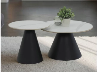 Súprava 2 okrúhlych stolíkov Dustin, 70 cm/50 cm, biela imitácia mramoru