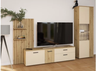 Obývacia stena Gatwick, dub artisan/kašmírová béžová, s osvetlením