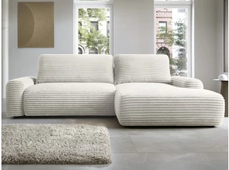 Rohová sedačka Cord, smotanovo biela štruktúrovaná látka, pravý roh