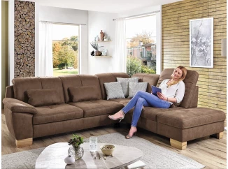 Rohová sedacia súprava Garland, hnedá látka, s funkciami