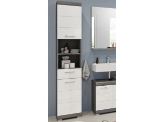 Vysoká kúpeľňová skrinka Scout, šedý dub/biela lesk