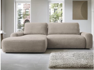 Rohová sedačka Cord, šedo-béžová taupe štruktúrovaná látka, ľavý roh