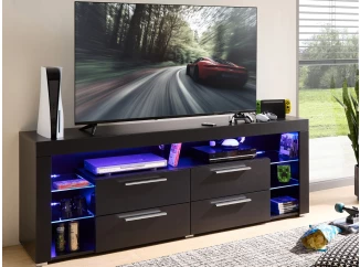 TV stolík Goal, čierny/leskle čierny, s osvetlením